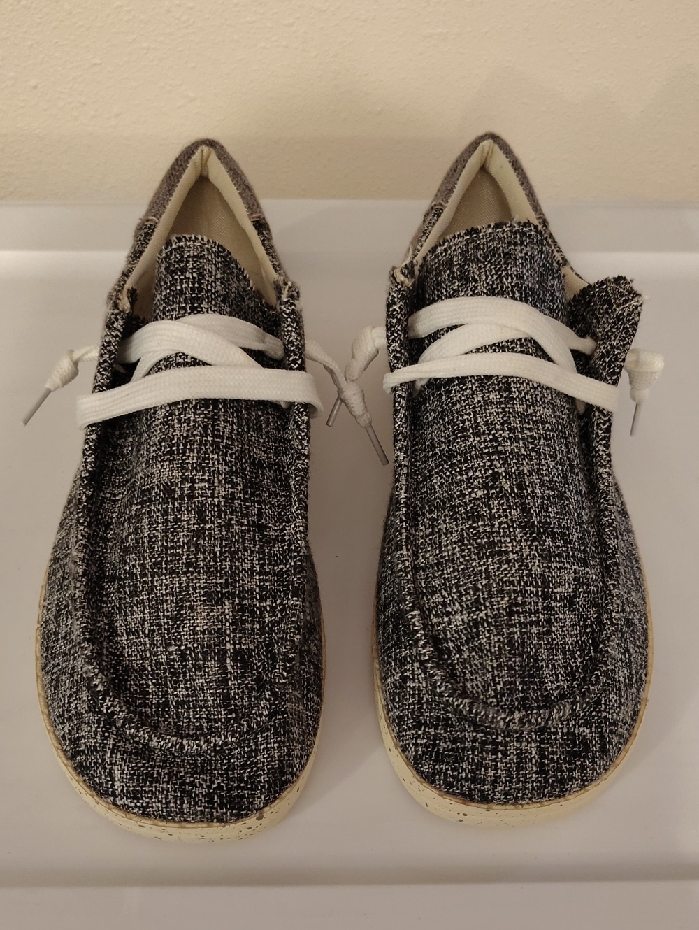 Hey Dude Ladies "Wendy Sox" Slip On Lace Shoes Black Gray White Women Size 7